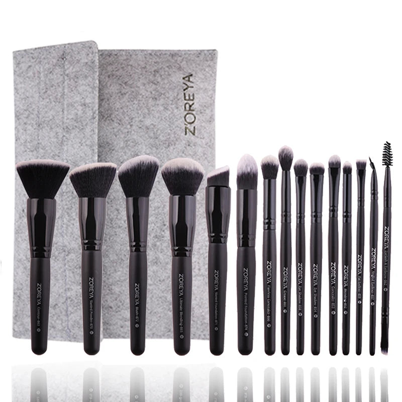 Zoreya Brand Soft Synthetic Bristles Makeup Brush Set Eye Make Up Tool Gift Black Blending Crease Foundation Brushes Box