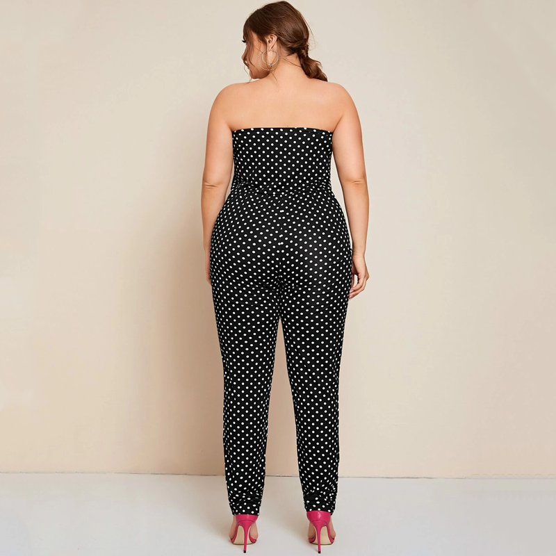 Plus Size Polka Dot Pocket Casual One-Piece Pants Tube Top