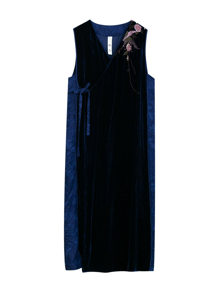 Mu Yiyou Original Velvet Cloud Misty Sleeveless Dress