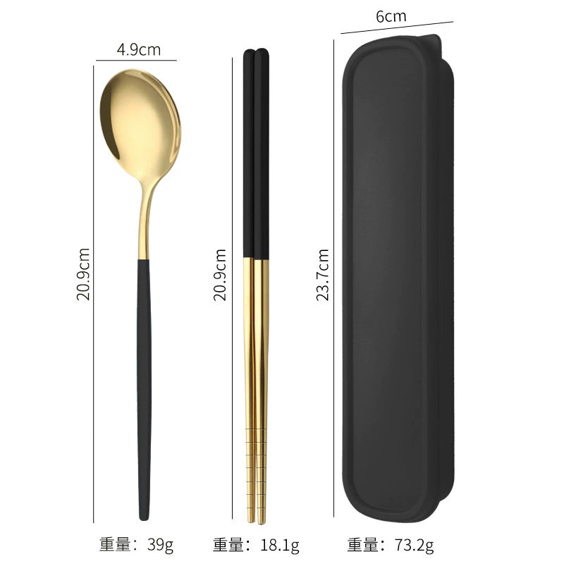 Portable Tableware Food Grade Stainless Steel Chopsticks Spoon Set Student Three-Piece Storage Box One Person Bento