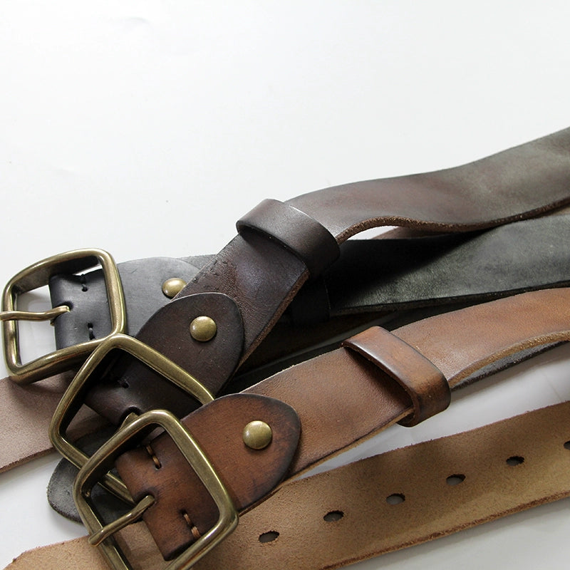 Retro Handmade First Layer Pure Cattlehide Brass Buckle Pant Belt