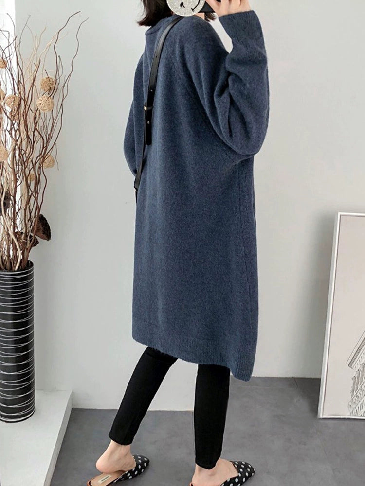 Solid Knit cardigan Women clothes 2023 Spring and Autumn New Mid-Length over-the-Knee Loose Sweater Outerwear Thickened Outdoor