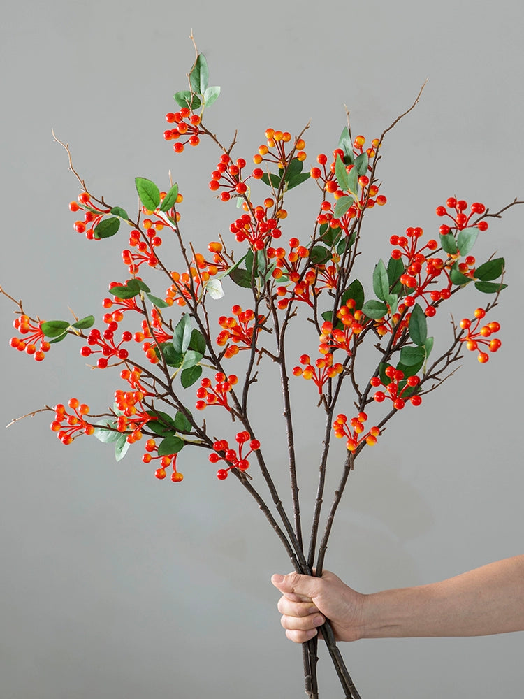 With Leaves Holly Chinese Hawthorn Fortune Berry Branch Fake/Artificial Flower Furnishings Living Room New Year Decorative Flower Arrangement Dried Flower Ornaments