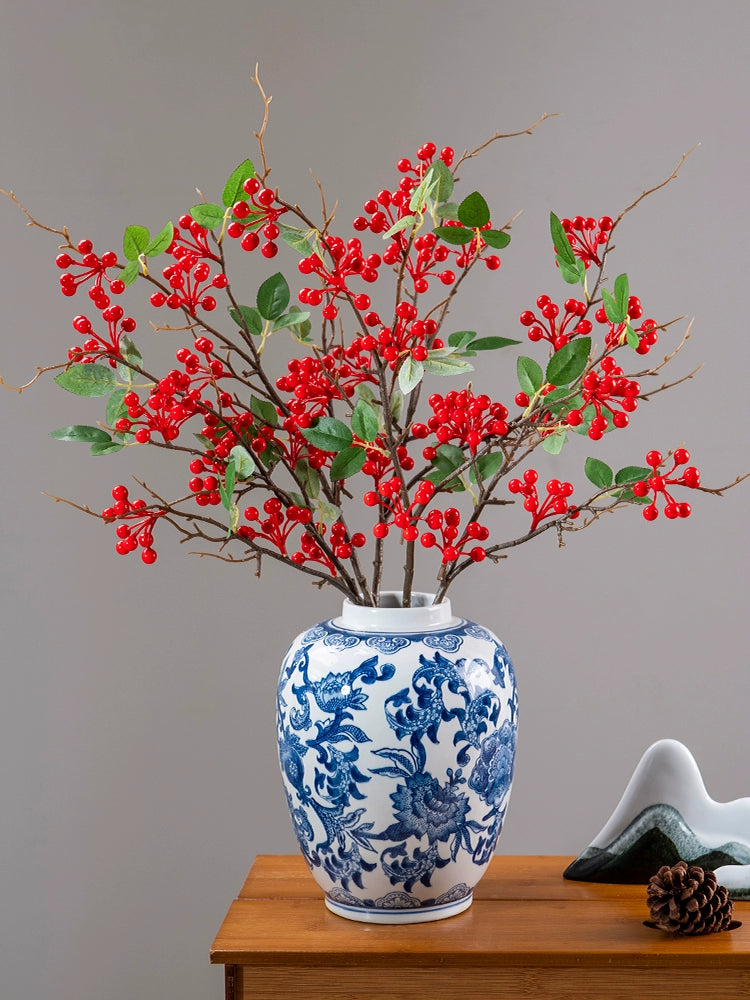 With Leaves Holly Chinese Hawthorn Fortune Berry Branch Fake/Artificial Flower Furnishings Living Room New Year Decorative Flower Arrangement Dried Flower Ornaments