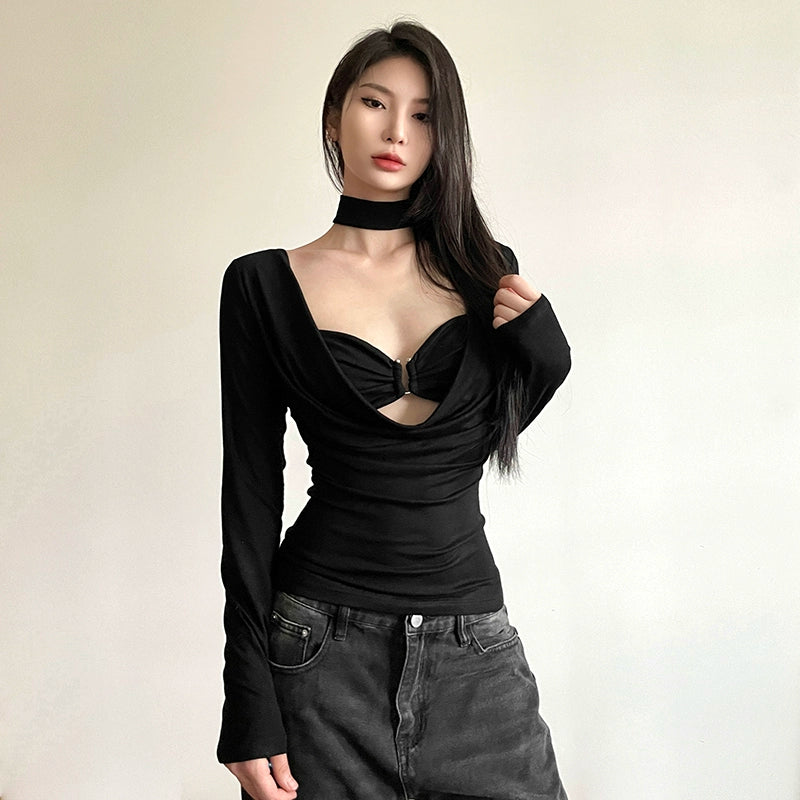 Sylcue Sling Slim Top Fashion Long Sleeve T-shirt