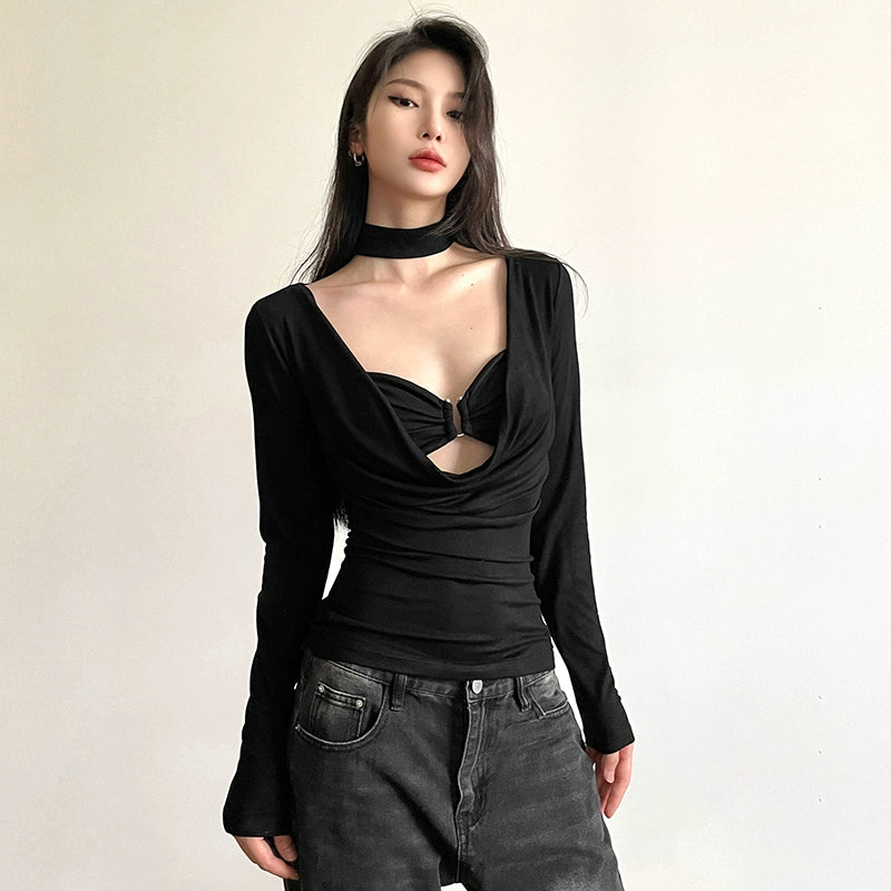 Sylcue Sling Slim Top Fashion Long Sleeve T-shirt