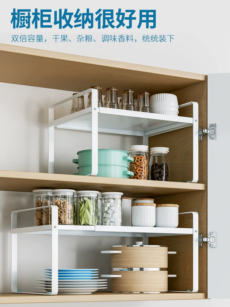 Retractable Kitchen Storage Rack Countertop Cabinet Partition Layered Shelf Cabinet Seasoning Storage Pot Rack Desktop Small Shelf