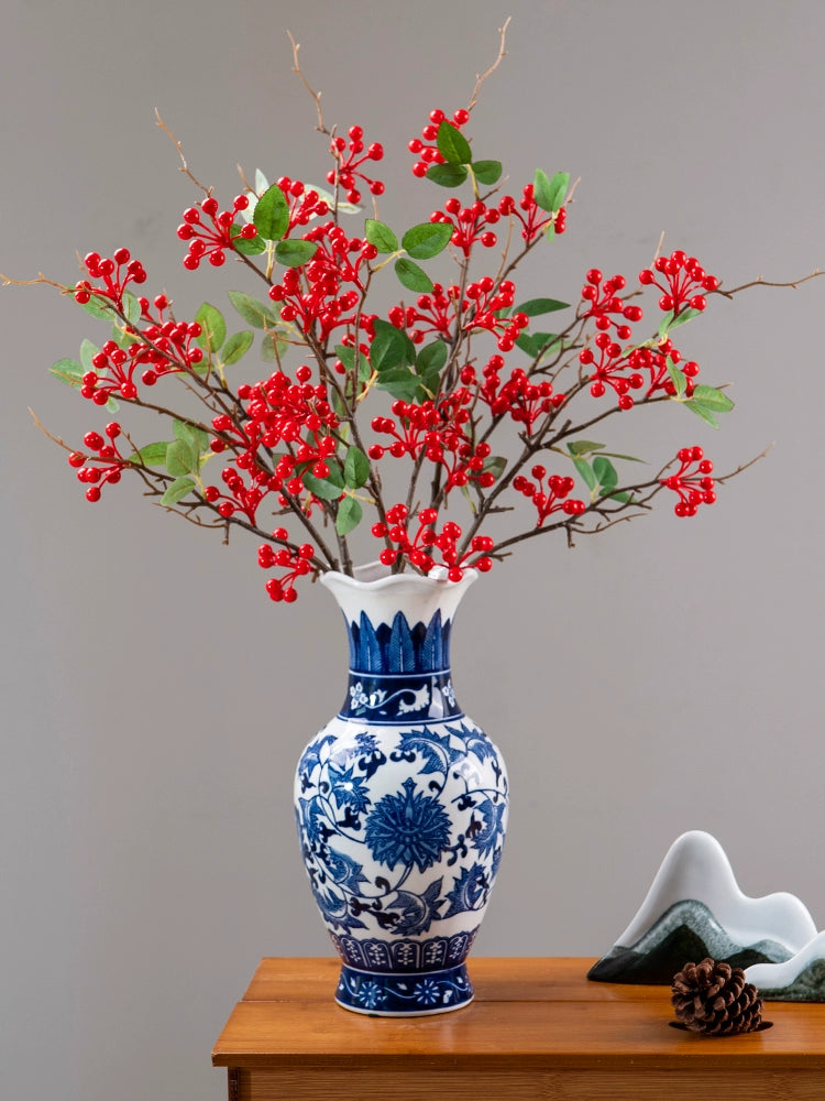 With Leaves Holly Chinese Hawthorn Fortune Berry Branch Fake/Artificial Flower Furnishings Living Room New Year Decorative Flower Arrangement Dried Flower Ornaments