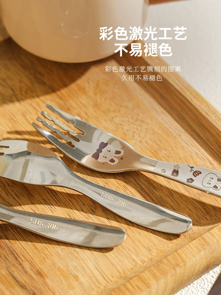 Sheli 316 Food Grade Stainless Steel Spoon Small Spoon Fork Baby Children Household Short Handle Spoon Ingot Spoon