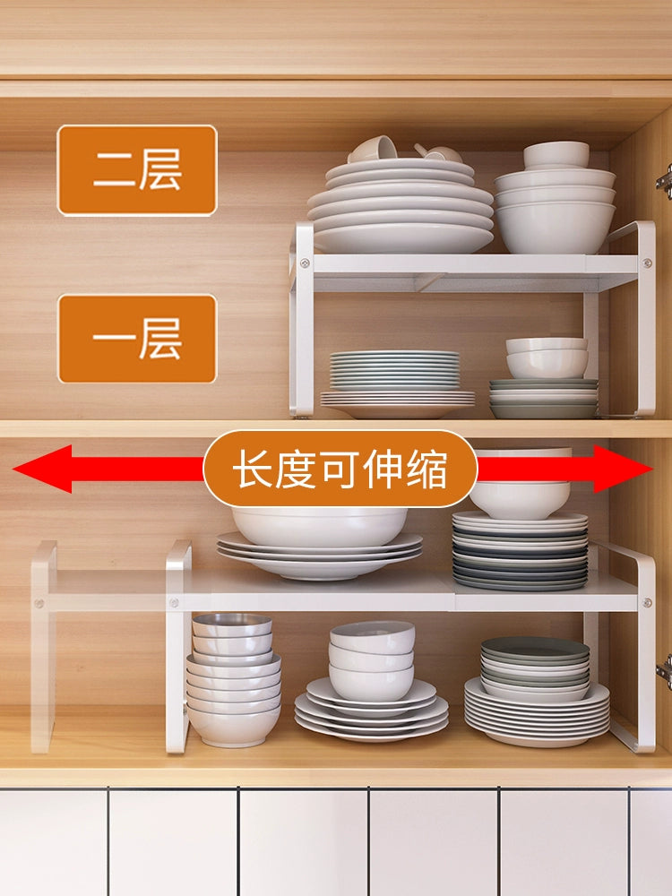 Retractable Kitchen Storage Rack Countertop Cabinet Partition Layered Shelf Cabinet Seasoning Storage Pot Rack Desktop Small Shelf