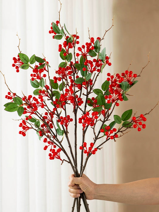 With Leaves Holly Chinese Hawthorn Fortune Berry Branch Fake/Artificial Flower Furnishings Living Room New Year Decorative Flower Arrangement Dried Flower Ornaments