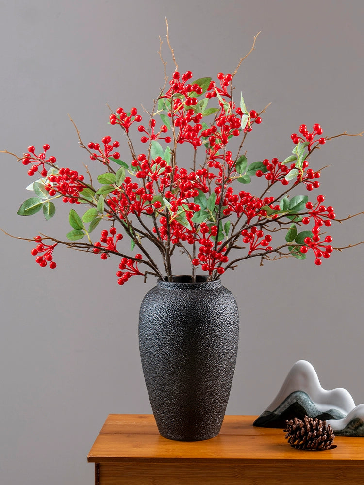 With Leaves Holly Chinese Hawthorn Fortune Berry Branch Fake/Artificial Flower Furnishings Living Room New Year Decorative Flower Arrangement Dried Flower Ornaments