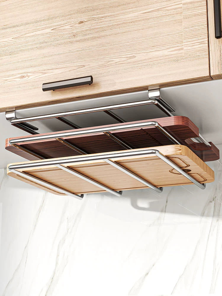 Nail-Free Cabinet Lower Hanging Chopping Board Rack 304 Stainless Steel Pot Cover Rack Chopping Board Rack Kitchen Tableware Storage Storage Rack