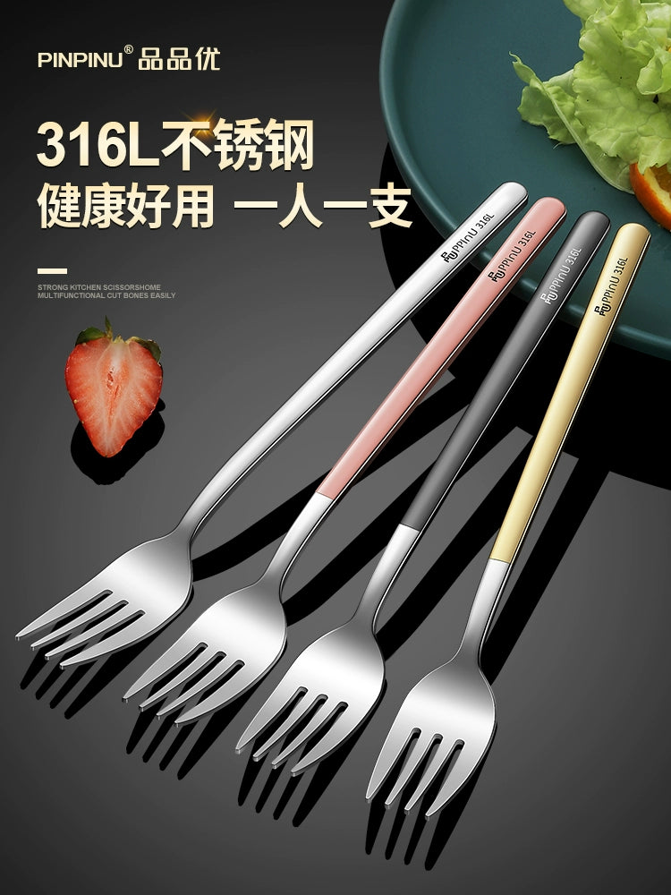 Pinpinyou 316 Stainless Steel Fork Steak Pasta Fork Long Handle Salad Dessert Fork Adult Home Use Fork