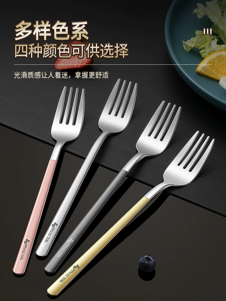 Pinpinyou 316 Stainless Steel Fork Steak Pasta Fork Long Handle Salad Dessert Fork Adult Home Use Fork