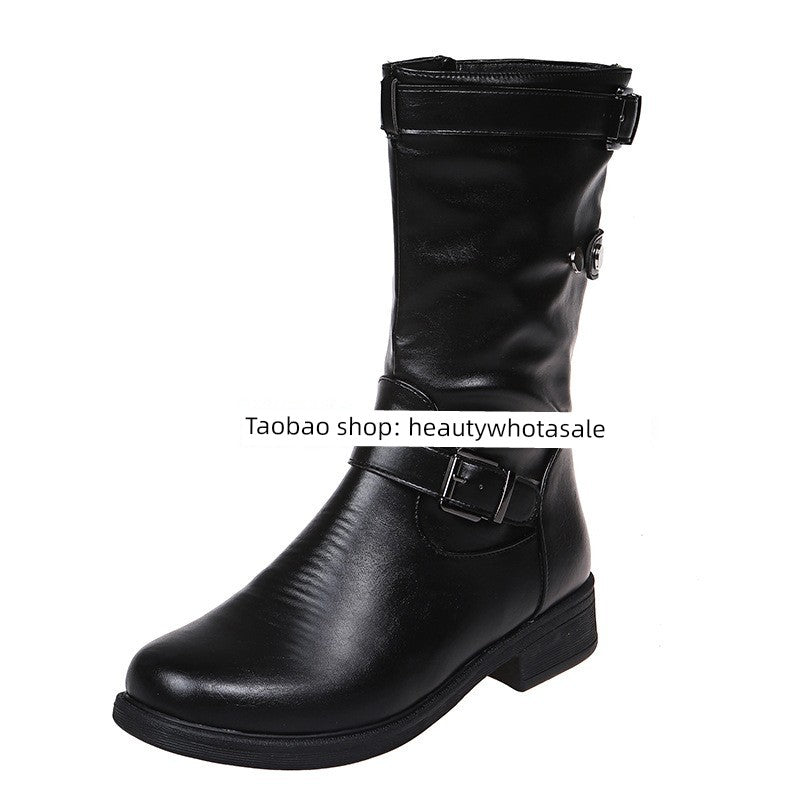 plus Size Rider Boots Flat Women's Leather Boots