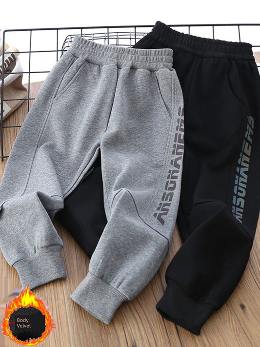 Sweatpants Spring and Autumn Children's Fleece-Lined Casual Sports Pants